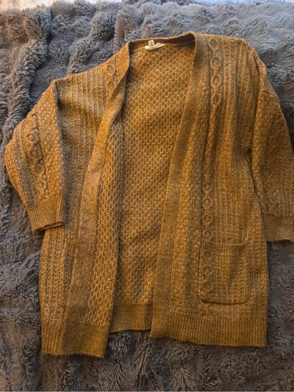 Terra & Sky Brown Cable Knit Long Cardigan 0X 14W